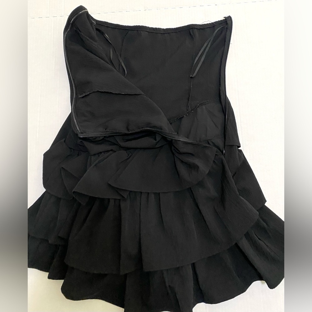 SHEIN Women M Black Strapless Dress Ruffles Retro Y2K Fall Preppy 90s Minimalism - Picture 8 of 15